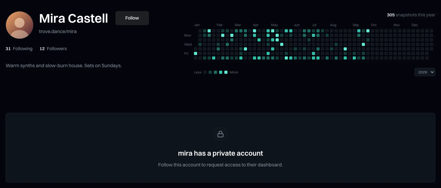 Another producer's private page with a Follow button beside their name